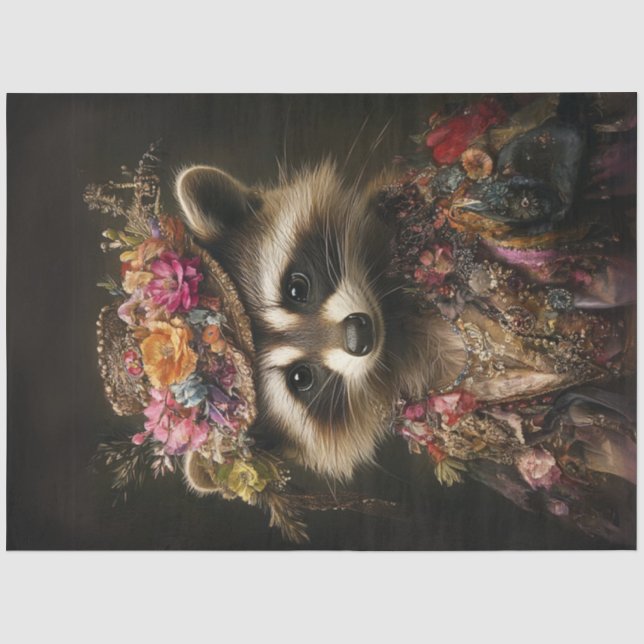 Papier Mousseline Découpage Whimsical Raccoon victorien habillé (Recto)