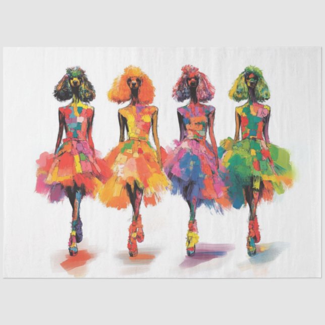 Papier Mousseline Découpage Whimsical Standard Poodles Fashion Show (Recto)