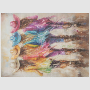 Papier Mousseline Découpage Whimsical Vibrant Coloured Cowgirls