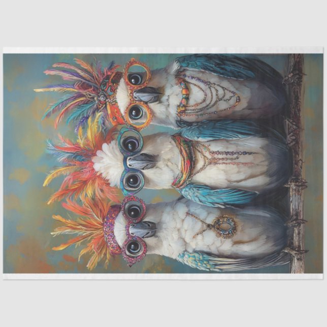 Papier Mousseline Découpage Whimsical Wacky Vibrant Cockatoos Oiseau (Recto)