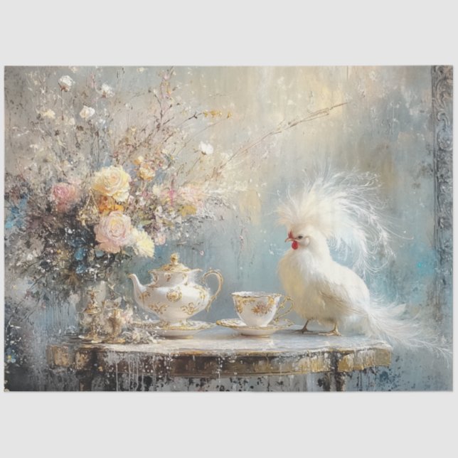 Papier Mousseline Découpage Whimsical White Bird French Tea Party (Recto)