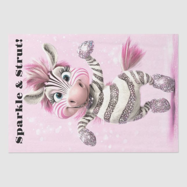 Papier Mousseline Découpage Whimsical Zebra White & Sparkly Zuni (Recto)