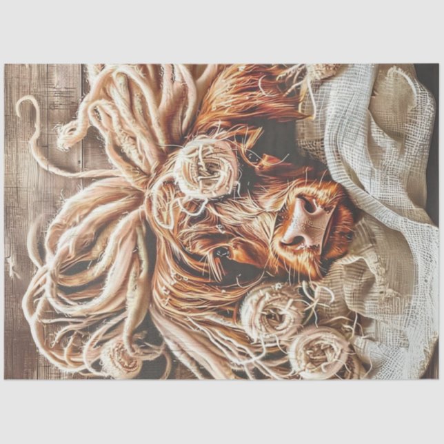 Papier Mousseline Découpage Whimsland Vache Dreadlocks paille (Recto)