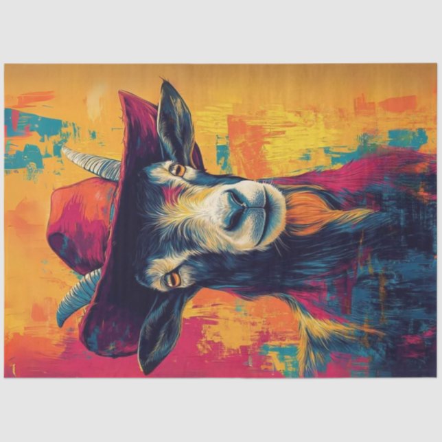 Papier Mousseline Découpage Whimssar Vibrant Chèvre Cowboy Casquette (Recto)