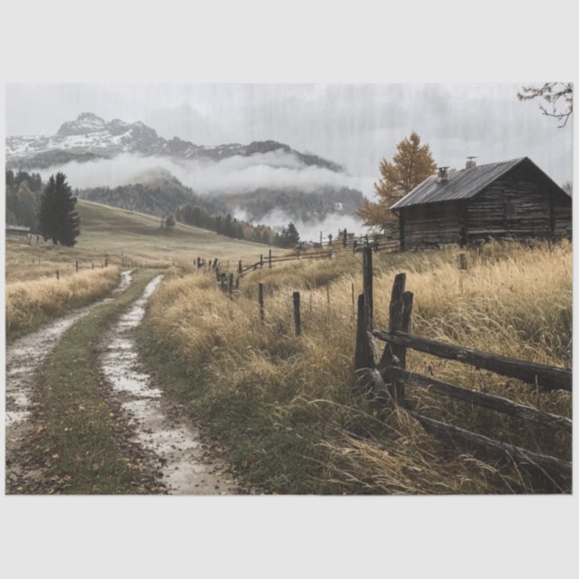 Papier Mousseline Découpage Whispering Woods Monts Cabines (Recto)