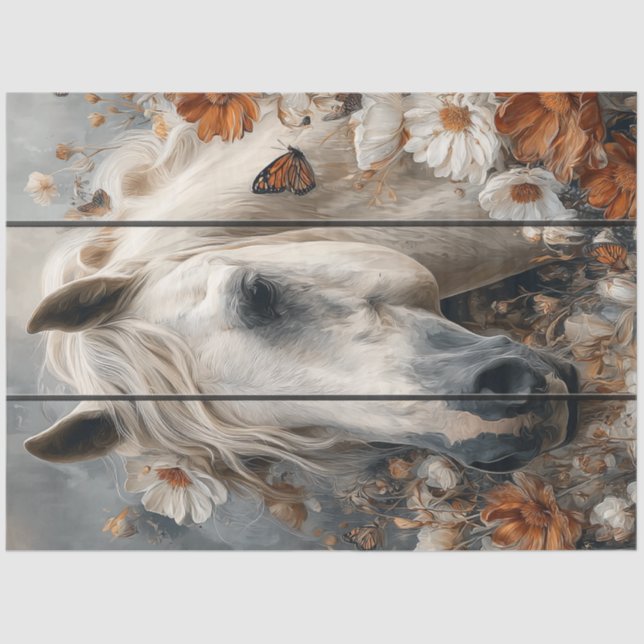 Papier Mousseline Decoupage White Horse Plank Wall Whispers Meadow (Recto)