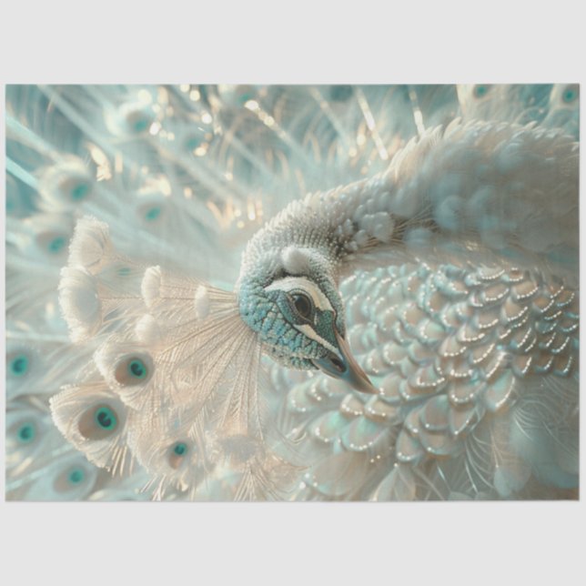 Papier Mousseline Decoupage White Peacock Frosted Elegance  (Recto)