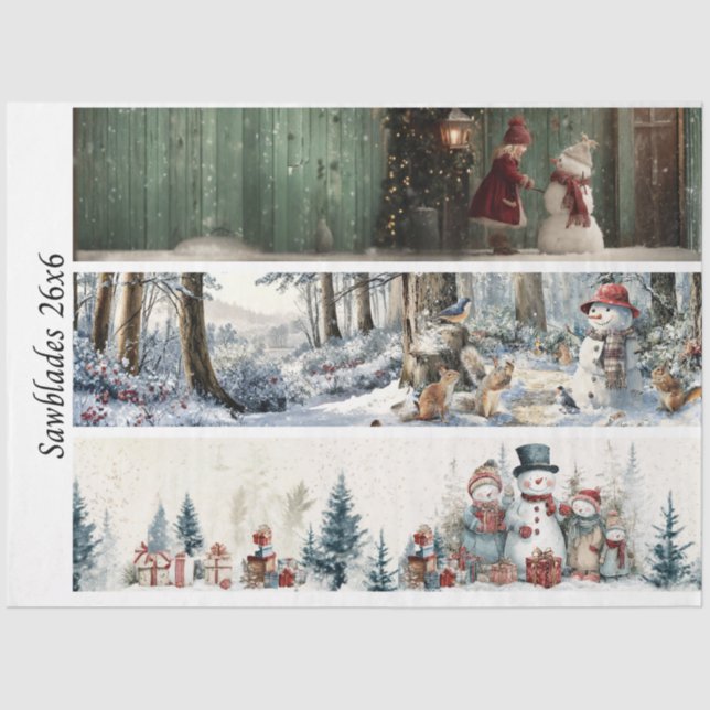 Papier Mousseline Decoupage Winter Sawblade Set 26x6  (Recto)