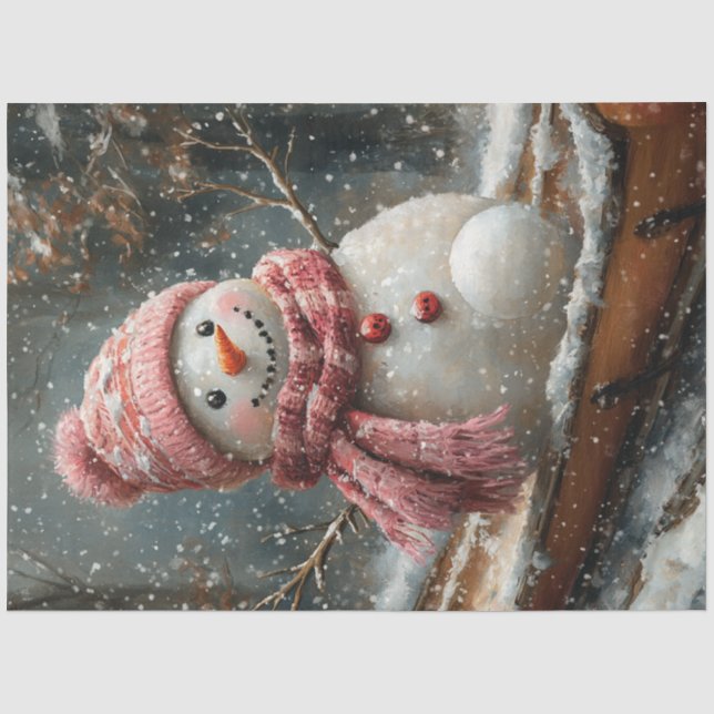 Papier Mousseline Découpage Winter Wonderland Snowman sur traîneau (Recto)