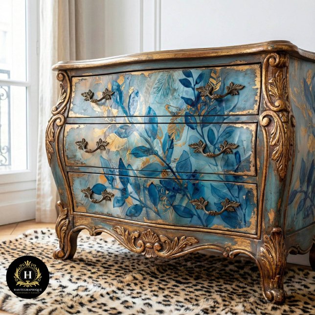 Papier Mousseline Découpe botanique bleue et or (Créateur téléchargé)