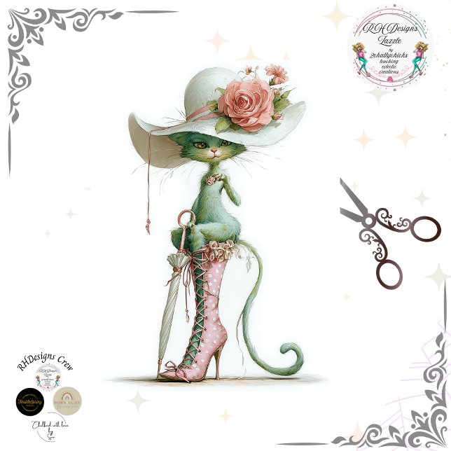 Papier Mousseline Découpe Catwalk Chat Vert Parasol Pois Bottine (Créateur téléchargé)