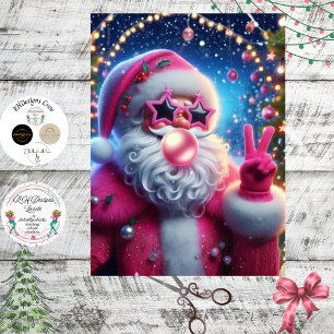 Papier Mousseline Découpe de Noël en bubble-gum rose Santa