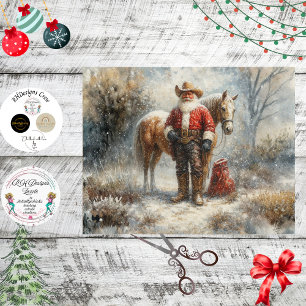 Papier Mousseline Découpe Western Cowboy Santa & Cheval