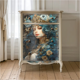 Papier Mousseline Déesse avec Coiffure Peacock Art Nouveau