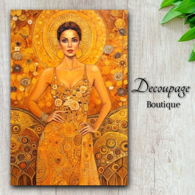 Papier Mousseline Déesse d'or Art Nouveau Splendor Découpage (Golden Goddess Art Nouveau Splendor Decoupage Tissue Paper By Decoupage Boutique)