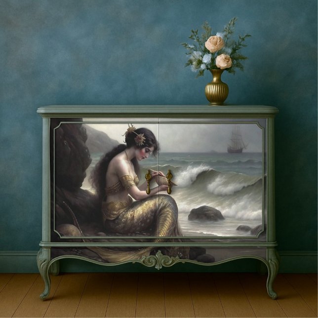 Papier Mousseline Défilement de la mer de la sirène dans la découpag (Mermaid's Sea Scroll in Gold Decoupage Tissue Paper)