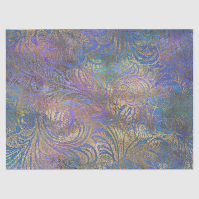 Papier Mousseline Défilement d'or sur une page de découpage violet,  (Recto)