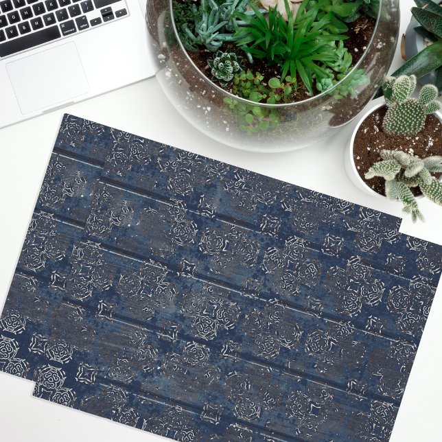 Papier Mousseline Dégas Rustique Indigo Bleu Sur Bois Écrayé (Créateur téléchargé)