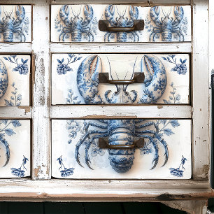 Papier Mousseline Delft Blue Floral Lobster Coastal Beach Cottage