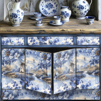 Delft Blue Windmills Wild Roses Vintage Découpage
