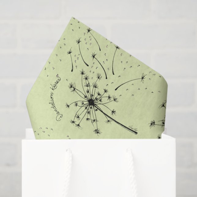 Papier Mousseline Délicat Fleur sauvage Vert Dandelion Baisers Flora (Sac cadeau)