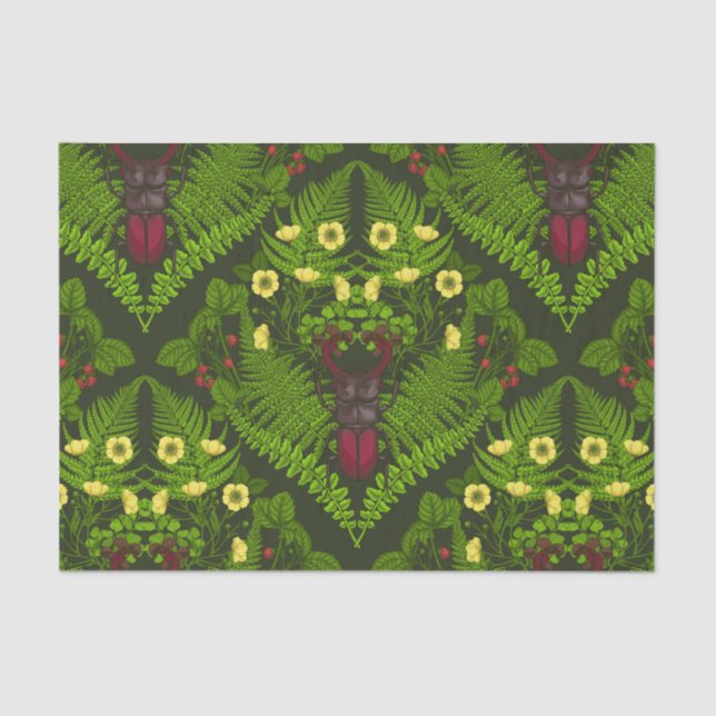 Papier Mousseline Dendroctones et fougères, feuilles verts (Recto)