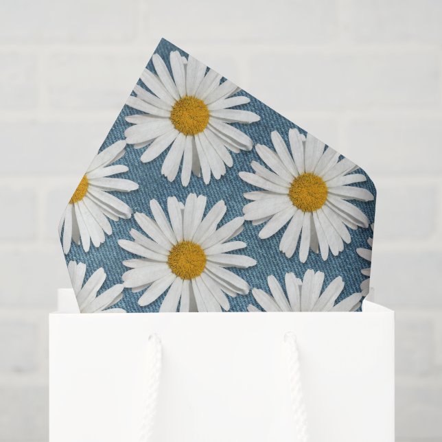 Papier Mousseline Dénim foncé et marguerite blanche Fleurs hippies e (Sac cadeau)