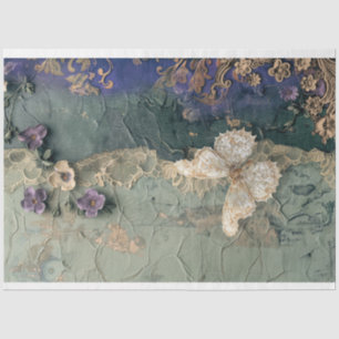 Papier Mousseline Dentelle & Fleur, Chic Shabby foncé, Art Papillon