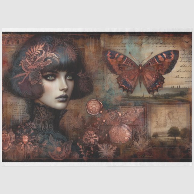 Papier Mousseline Dentelle gothique Ephémère papillon Lady Découpage (Recto)