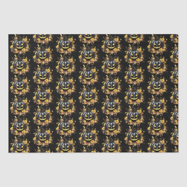 Papier Mousseline Déplaisant Black Jack-O' Lanterne Motif Halloween (Recto)
