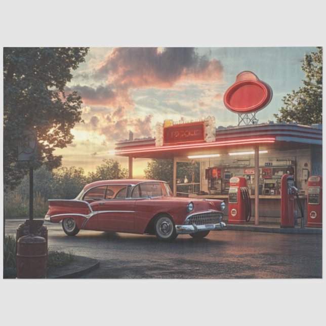 Papier Mousseline Déroupage Nostalgale Red American Car Collector (Recto)
