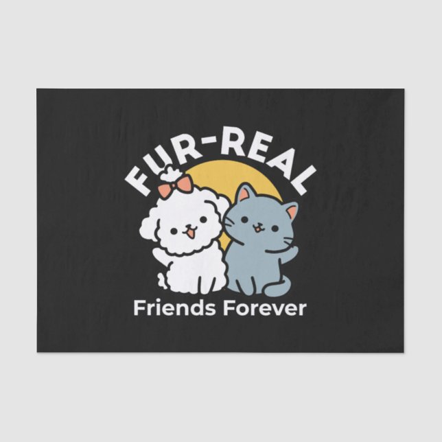 Papier Mousseline Des amis vrais pour toujours | Cute Cat & Chien Du (Recto)