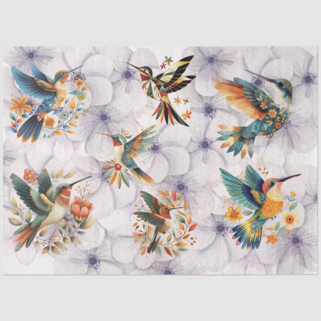 Papier Mousseline Des colibris en vol sur des Arrière - plans florau (Recto)