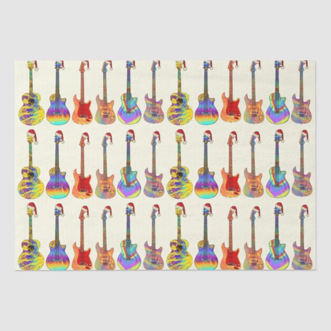 Papier Mousseline Des guitares portant des chapeaux de Père Noël Mot (Recto)