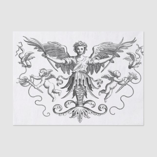Papier Mousseline Design Art Déco Noir & Blanc Cherub Découpage (Recto)