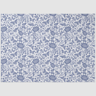 Papier Mousseline Design floral bleu avec oiseaux et papillons