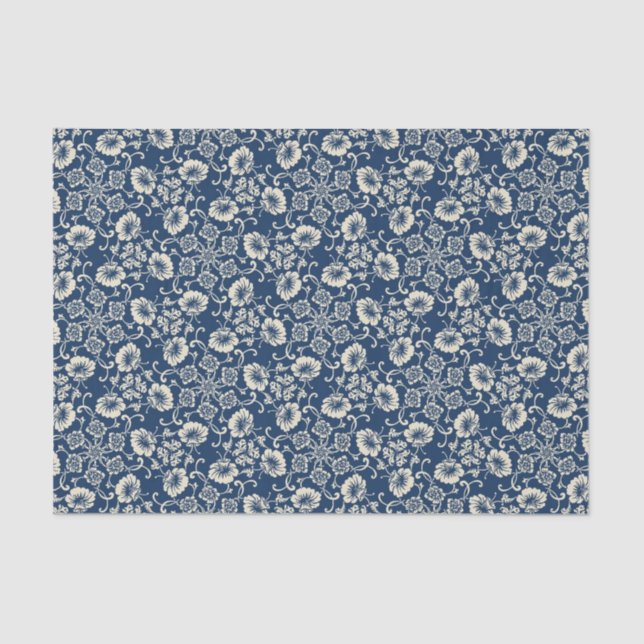 Papier Mousseline Design floral bleu médiéval (Recto)