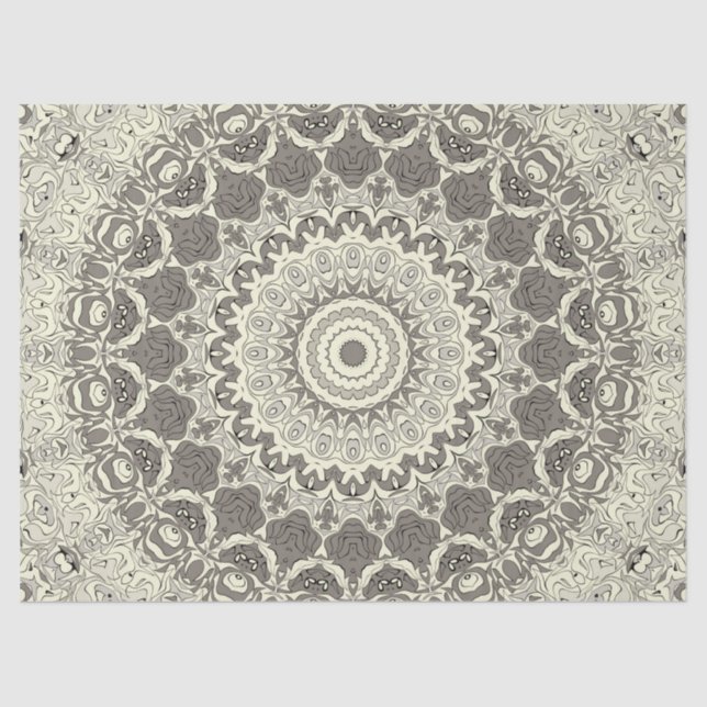 Papier Mousseline Design Motif en mandala beige et taupe (Recto)