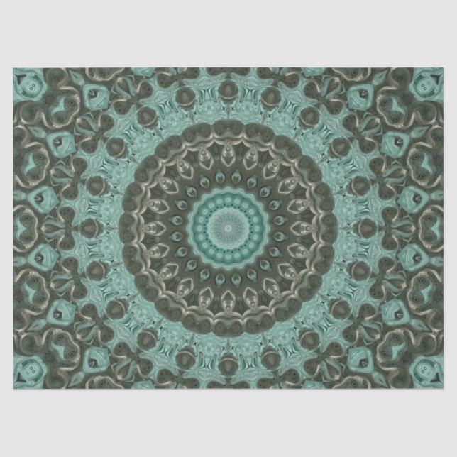 Papier Mousseline Design Motif Mandala vert antique (Recto)