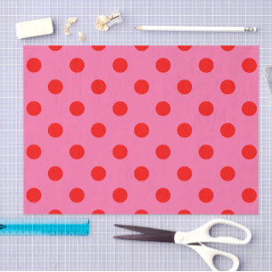 Papier Mousseline Design Pois rouge sur rose