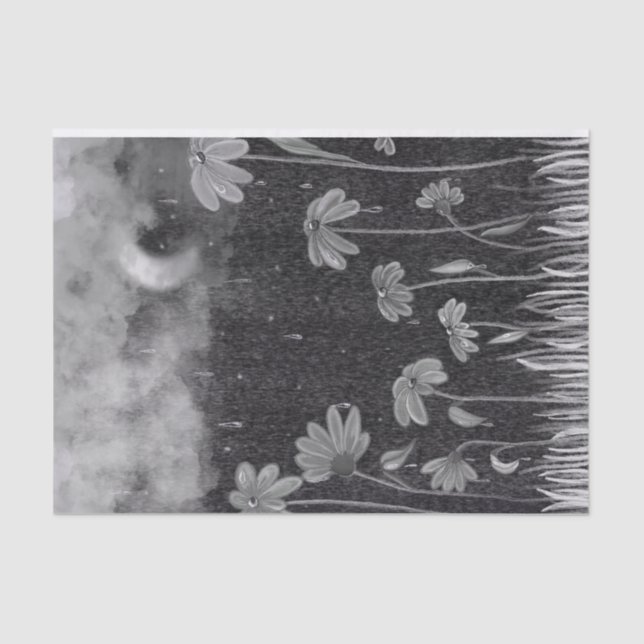 Papier Mousseline Dessin au crayon Monochrome Rainstorm Daisy (Recto)