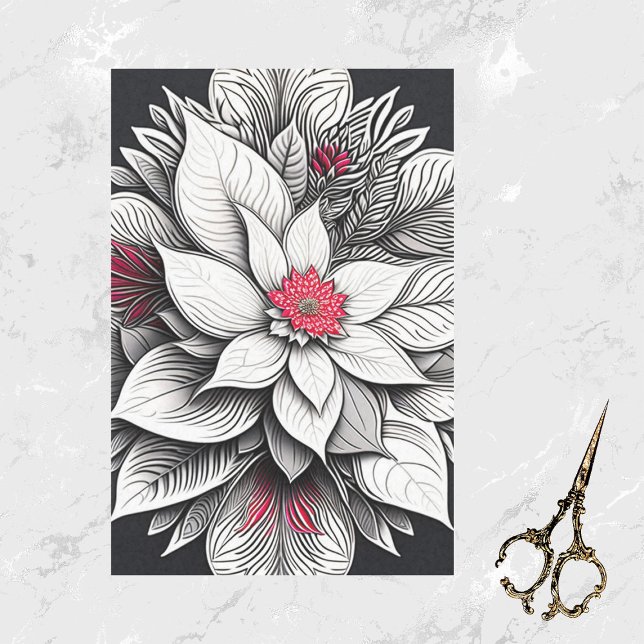 Papier Mousseline Dessin de ligne de Noël Art Déco Rouge Poinsettia (Créateur téléchargé)