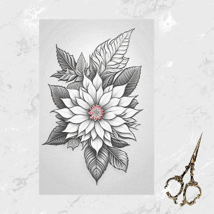 Papier Mousseline Dessin de ligne Noir Blanc Poinsettie