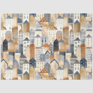 Papier Mousseline Dessin de paysage urbain naturels et bleus