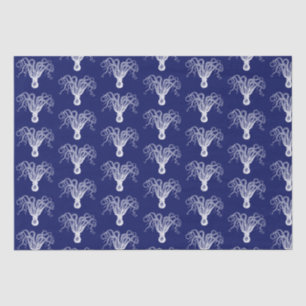 Papier Mousseline Dessin de pieuvre stylisé vintage #8 fond bleu bla