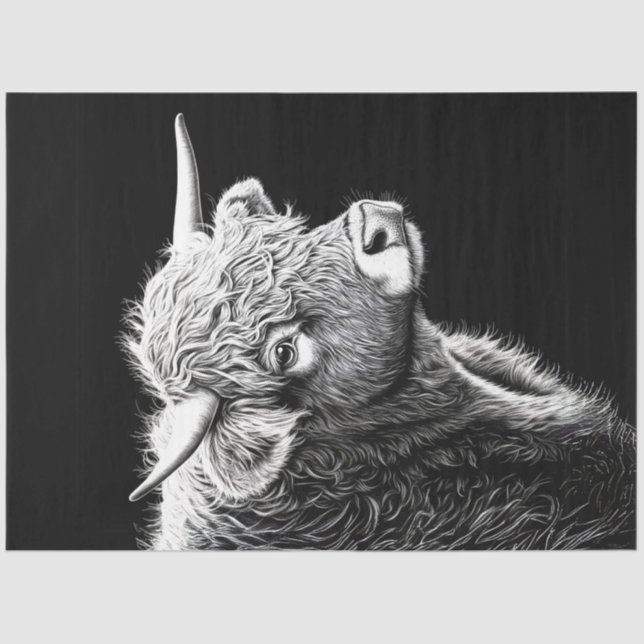 Papier Mousseline Dessin d'encre de vache Black White Highland (Recto)