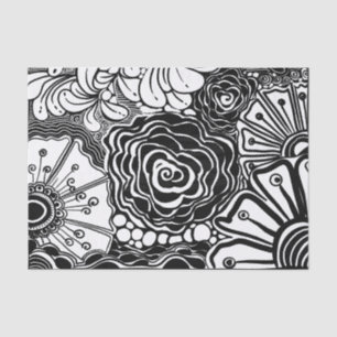 Papier Mousseline Dessin Floral Zen Noir Et Blanc