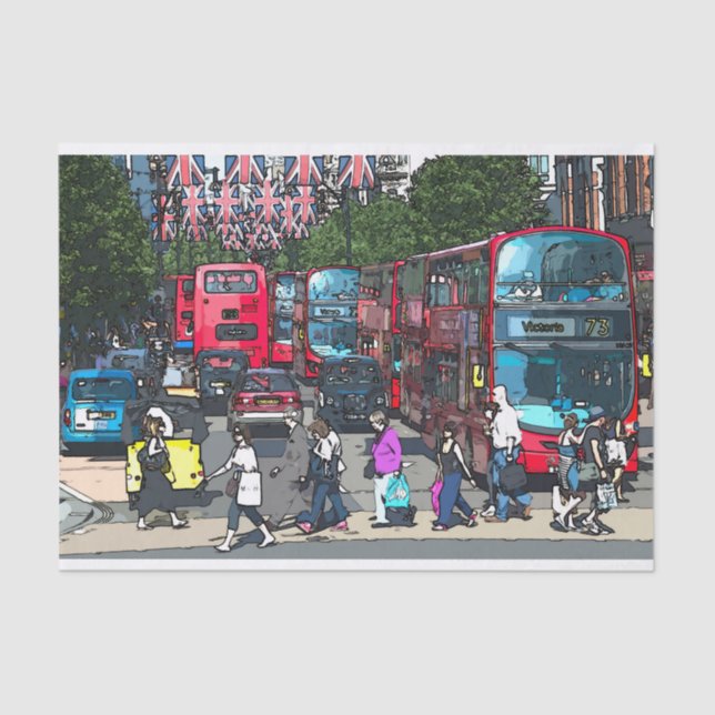 Papier Mousseline Dessin humoristique sur la rue London Red Bus Engl (Recto)