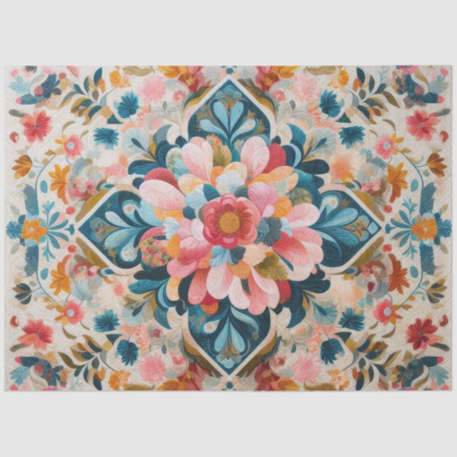 Papier Mousseline Dessin pastel d'un bloc de motifs floraux (Recto)