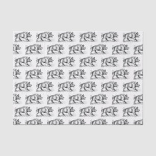 Papier Mousseline Dessin vintage de sanglier en noir et blanc #2